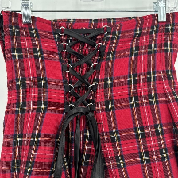 Spin Doctor Gothic Punk Tartan Skirt size S Red Black Y2K Ribbons Bows Corset - Picture 8 of 15